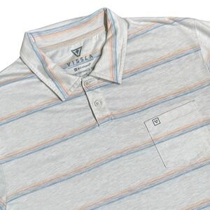 Vissla Drirelease Golf Performance Tee Men L Gray Stripe Short Sleeve Polo Shirt